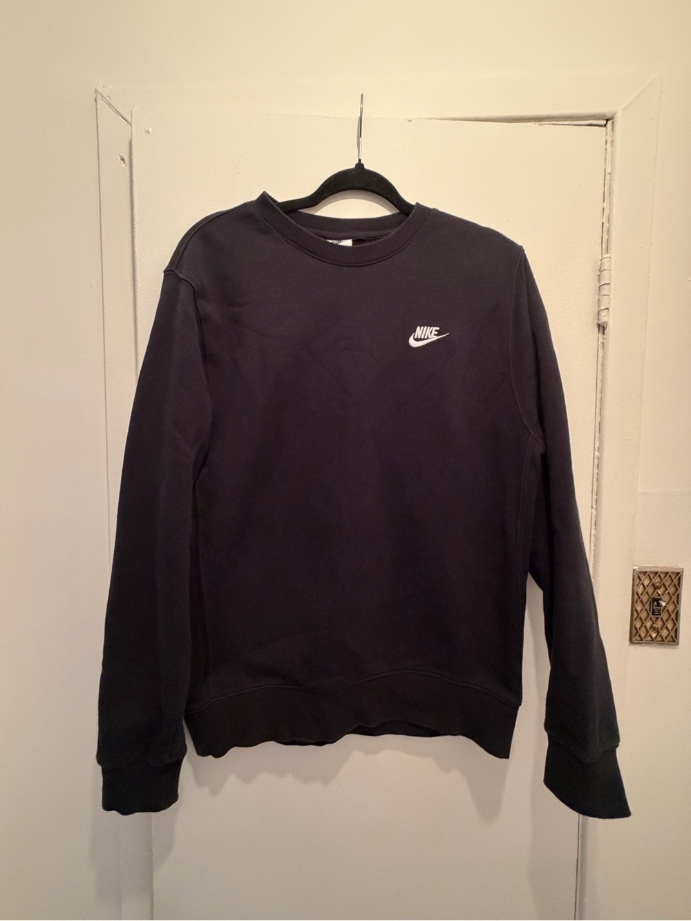 Nike Men’s Black Crewneck Sweatshirt with White Swoosh